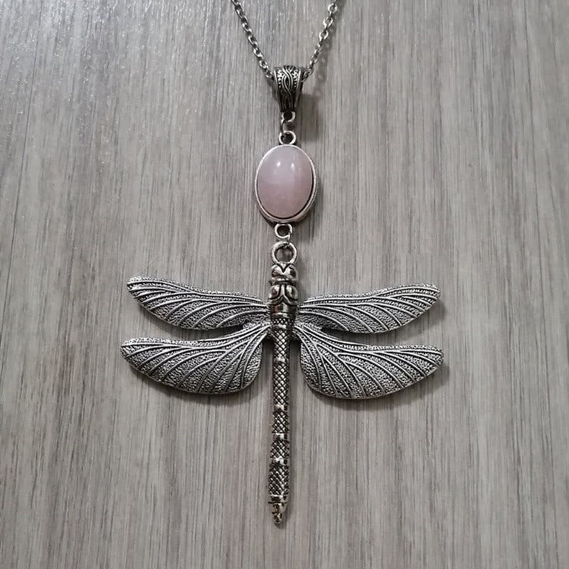 Olivenorma Boho Rose Quartz Inlaid Dragonfly Necklace