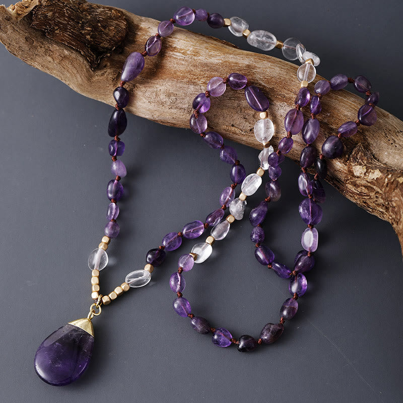 Olivenorma Natural Amethyst Pendant Charm Beaned Necklace