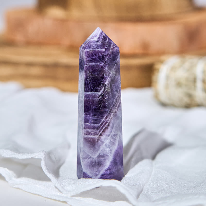 Olivenorma 6 Faceted Amethyst Prism Healing Crystal Wands Tower