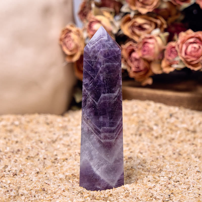 Olivenorma 6 Faceted Amethyst Prism Healing Crystal Wands Tower