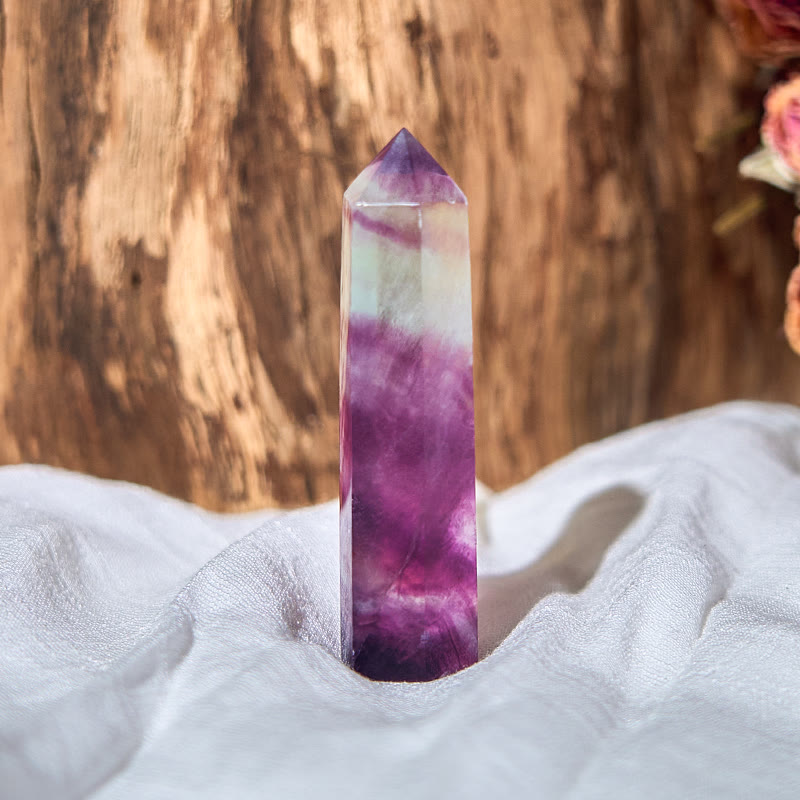 Olivenorma Natural Purple Fluorite Prismatic Healing Crystal Wands Tower