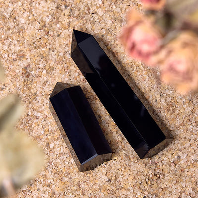 Olivenorma Genuine Black Obsidian Healing Obelisk Tower Crystal Wands