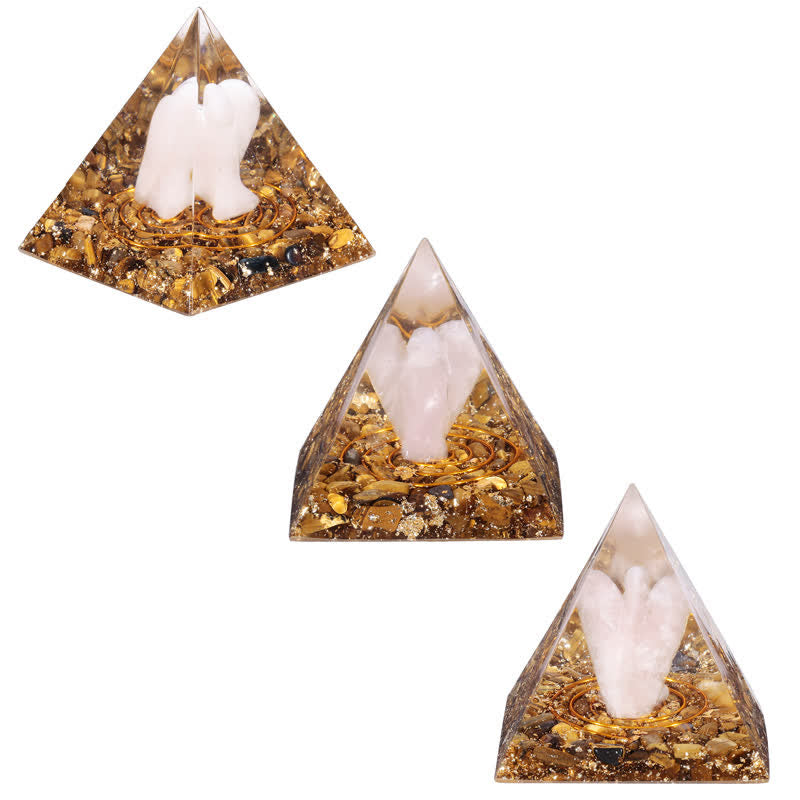 Olivenorma 5cm Natural Crystal Angel Carving Orgone Pyramid