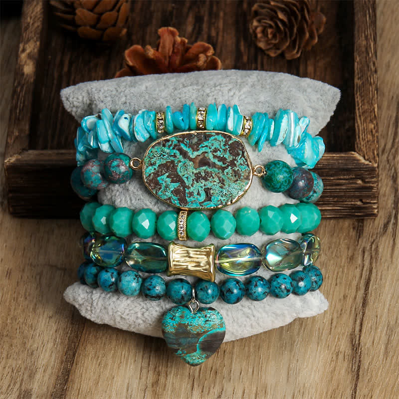 Olivenorma Natural Crystal 5-layer Beaded Bracelet Set