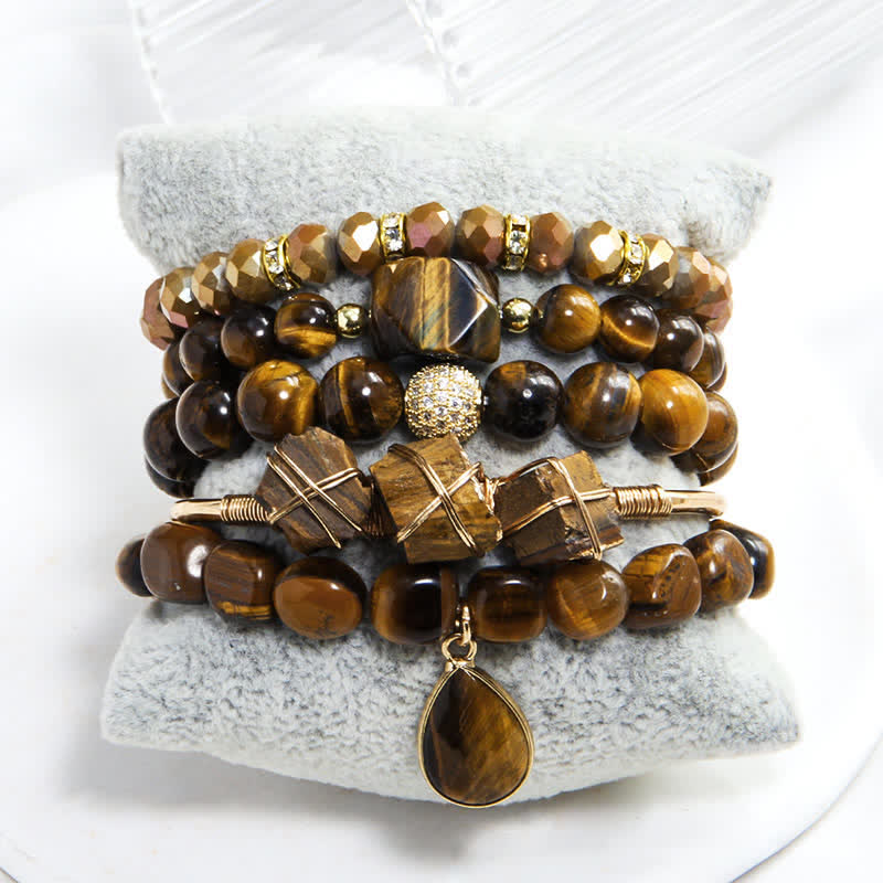 Olivenorma Tiger Eye 5-layer Beaded Bracelet Set