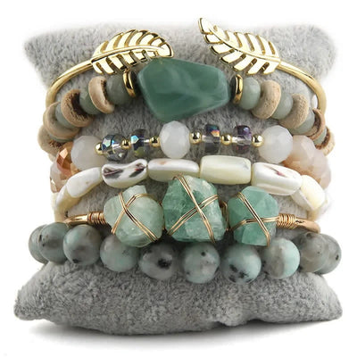 Olivenorma 5-layer Crystal Beaded Metal Accessories Bracelet Set