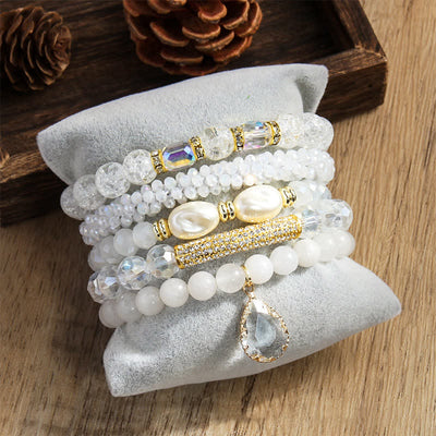 Olivenorma Freshwater Pearl Pendant 5-layer Beaded Bracelet Set