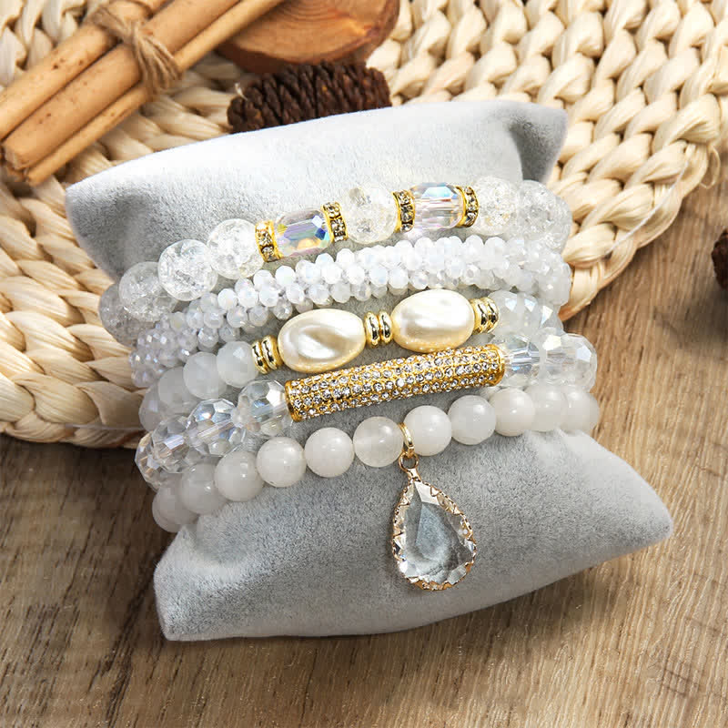 Olivenorma Freshwater Pearl Pendant 5-layer Beaded Bracelet Set