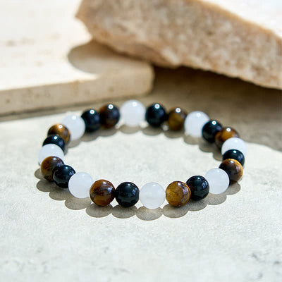 Olivenorma Tiger Eye Obsidian Clear Crystal Bead Bracelet