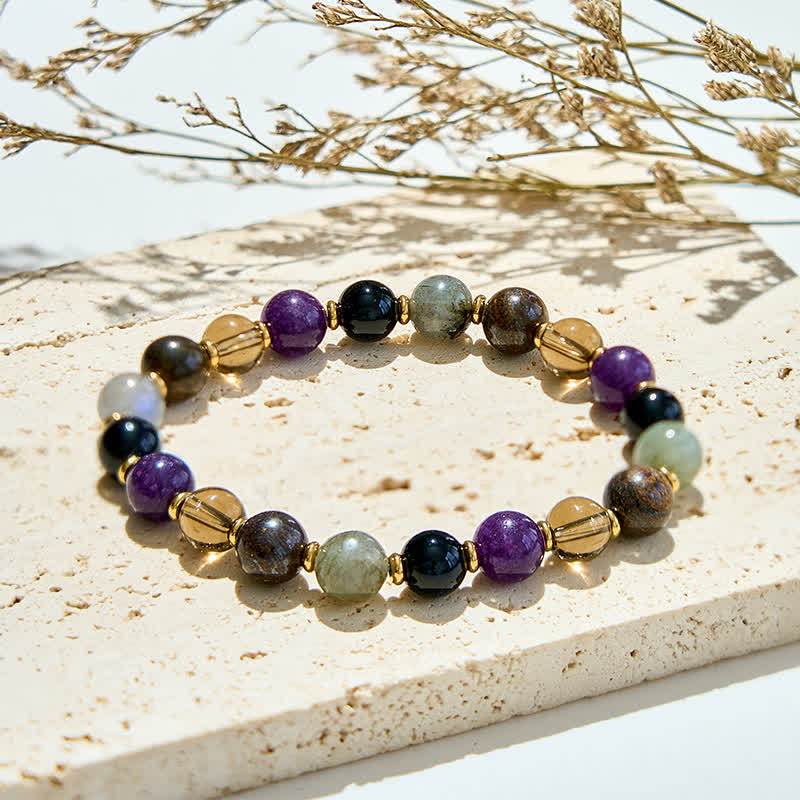 Olivenorma Natural Amethyst Black Onyx Beads Bracelet