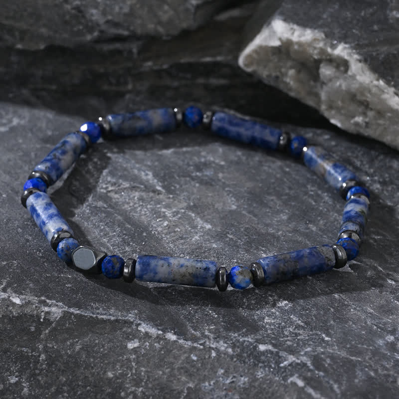 Olivenorma Natural Hematite Strip Blue Sodalite Beads Bracelet