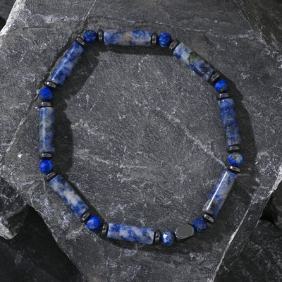 Olivenorma Natural Hematite Strip Blue Sodalite Beads Bracelet