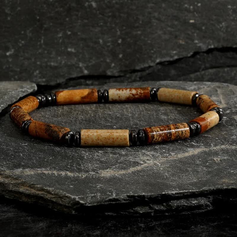 Olivenorma Strip Picture Jasper & Blue Spot Jasper Bracelet Set