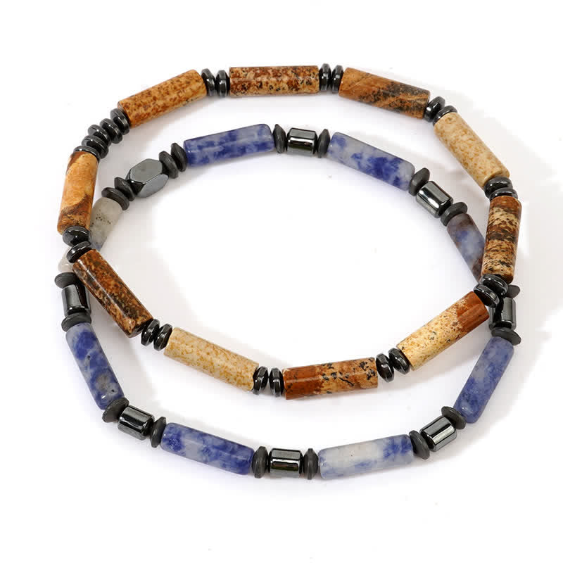 Olivenorma Strip Picture Jasper & Blue Spot Jasper Bracelet Set