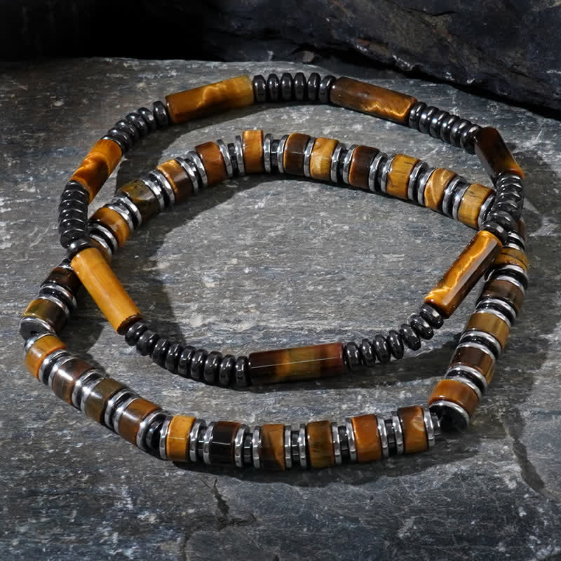 Olivenorma Natural Hematite Tiger Eye Beads 2-Piece Bracelet