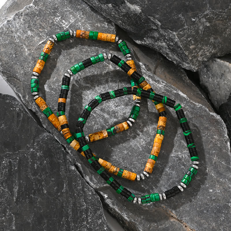 Olivenorma Natural Malachite Hematite Black Onyx Beads Bracelet