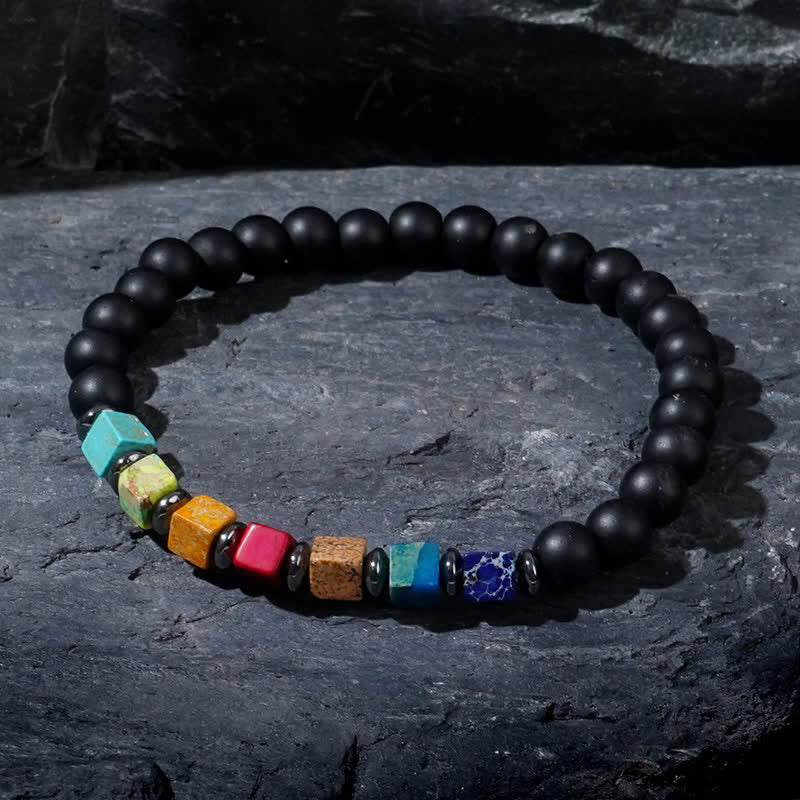 Olivenorma Small Square Chakra Black Onyx Beads Bracelet