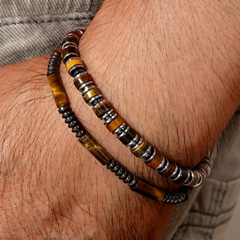 Olivenorma Tiger Eye Sun Stone Rhodochrosite Beads Bracelet