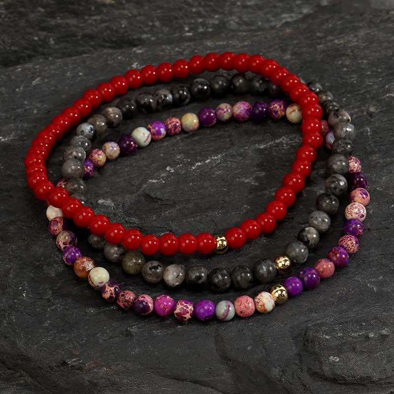 Olivenorma Labradorite Ruby Quartz 3psc Bracelet Set