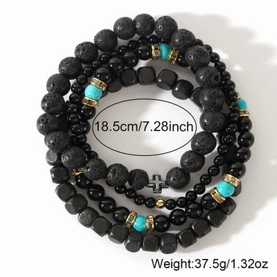 Olivenorma Black Natural Stone Beads 4 Layers Bracelet Set