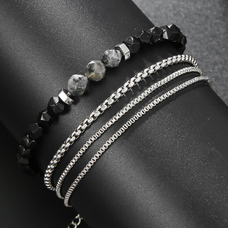 Olivenorma Obsidian Labradorite Beads Metal Accessories Bracelet Set