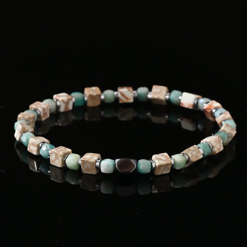 Olivenorma Amazonite Hematite White Turquoise Cube Beads Bracelet