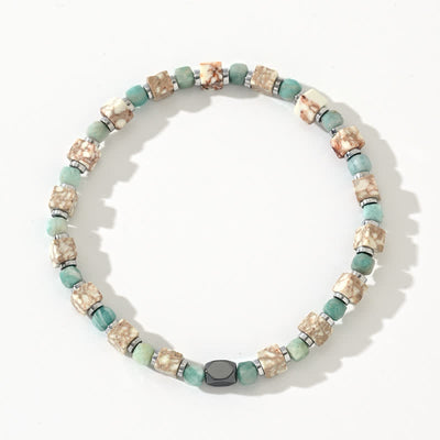 Olivenorma Amazonite Hematite White Turquoise Cube Beads Bracelet