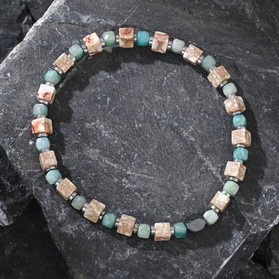 Olivenorma Amazonite Hematite White Turquoise Cube Beads Bracelet