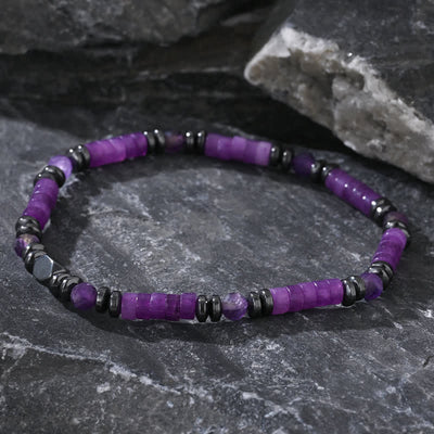 Olivenorma Natural Amethyst Hematite Beads Bracelet