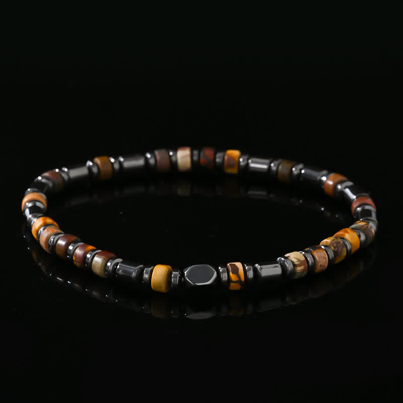 Olivenorma Natural Hematite Picture Jasper Roller Beads Bracelet