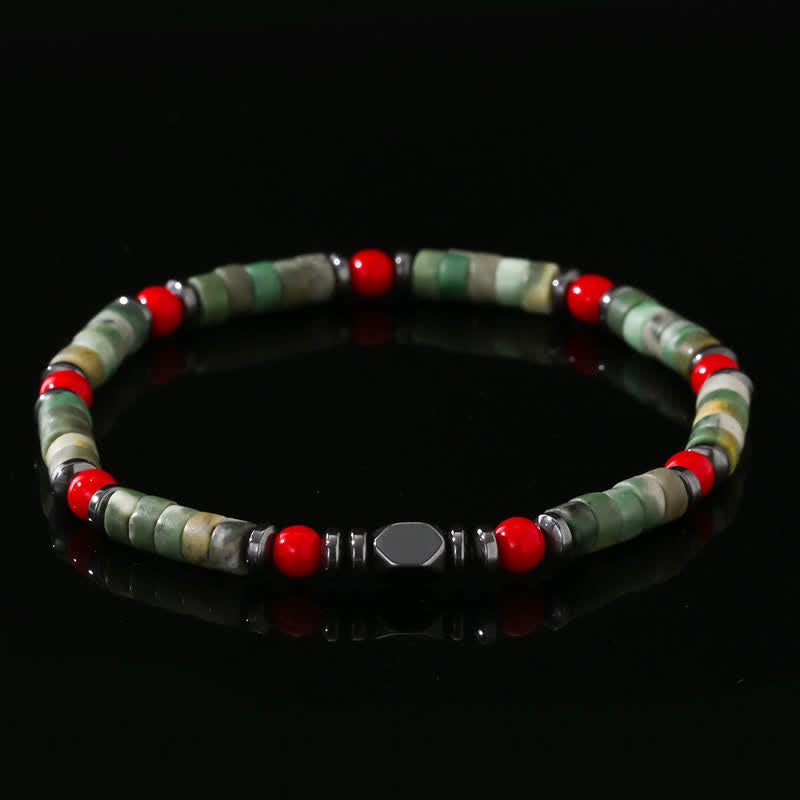 Olivenorma Green Aventurine Hematite Red Coral Beads Bracelet