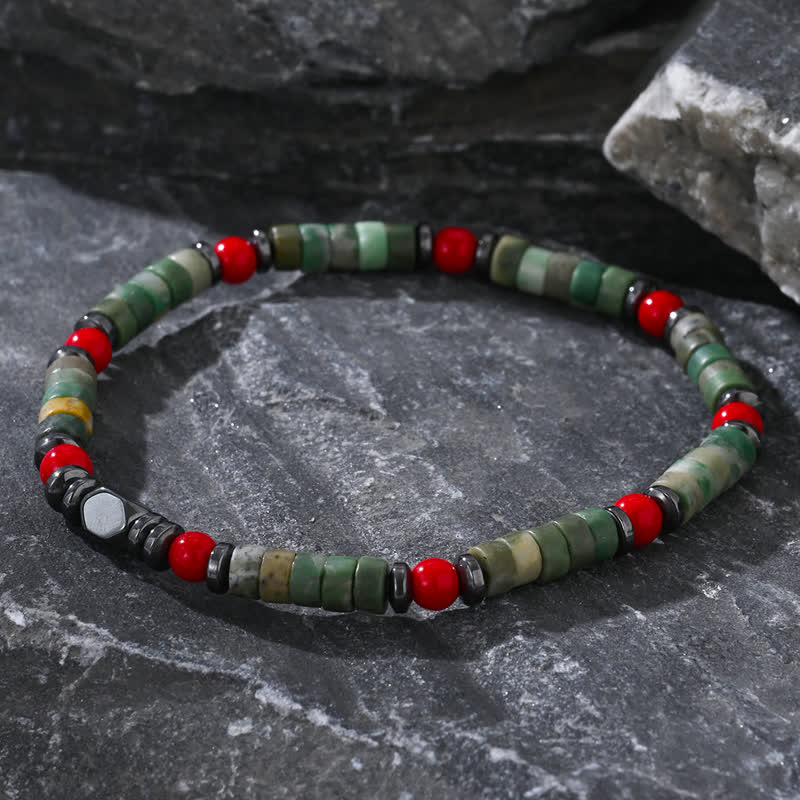 Olivenorma Green Aventurine Hematite Red Coral Beads Bracelet