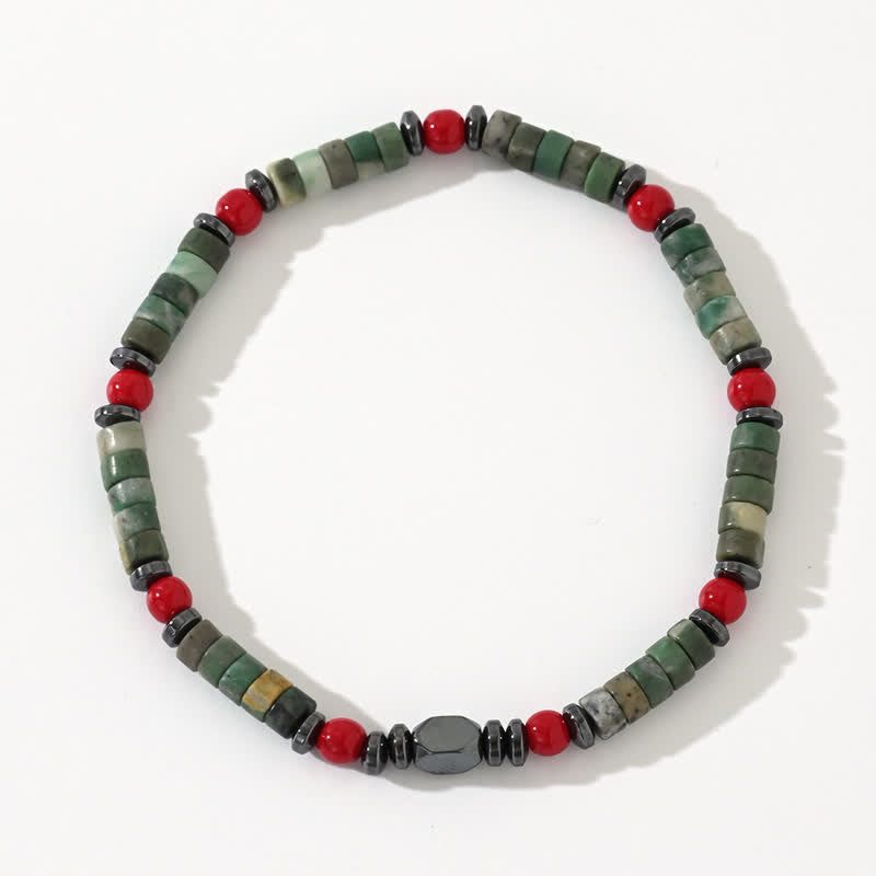 Olivenorma Green Aventurine Hematite Red Coral Beads Bracelet