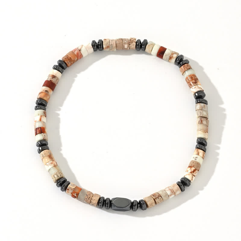 Olivenorma Natural Agalmatolite Hematite Beads Bracelet