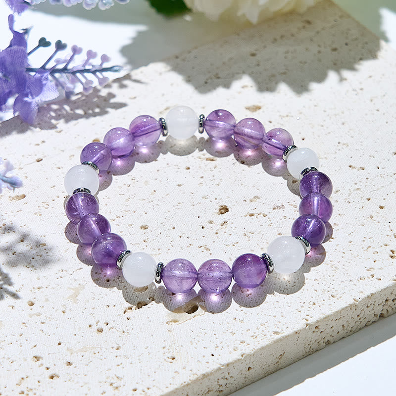 Olivenorma Natural Amethyst White Jade Healing Bracelet