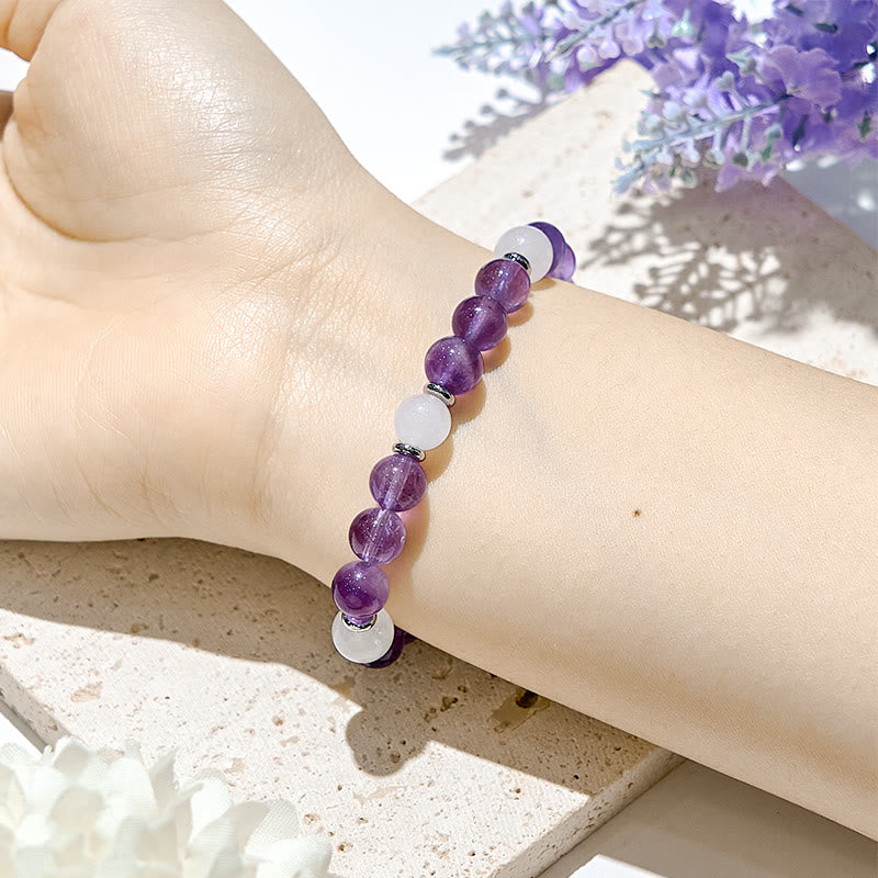 Olivenorma Natural Amethyst White Jade Healing Bracelet