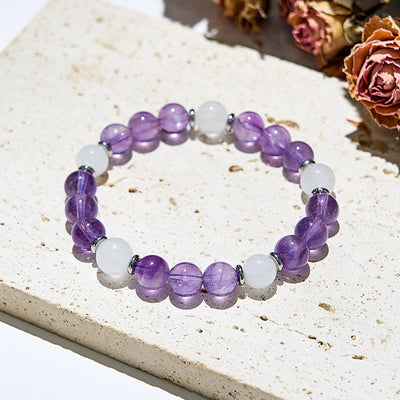 Olivenorma Natural Amethyst White Jade Healing Bracelet