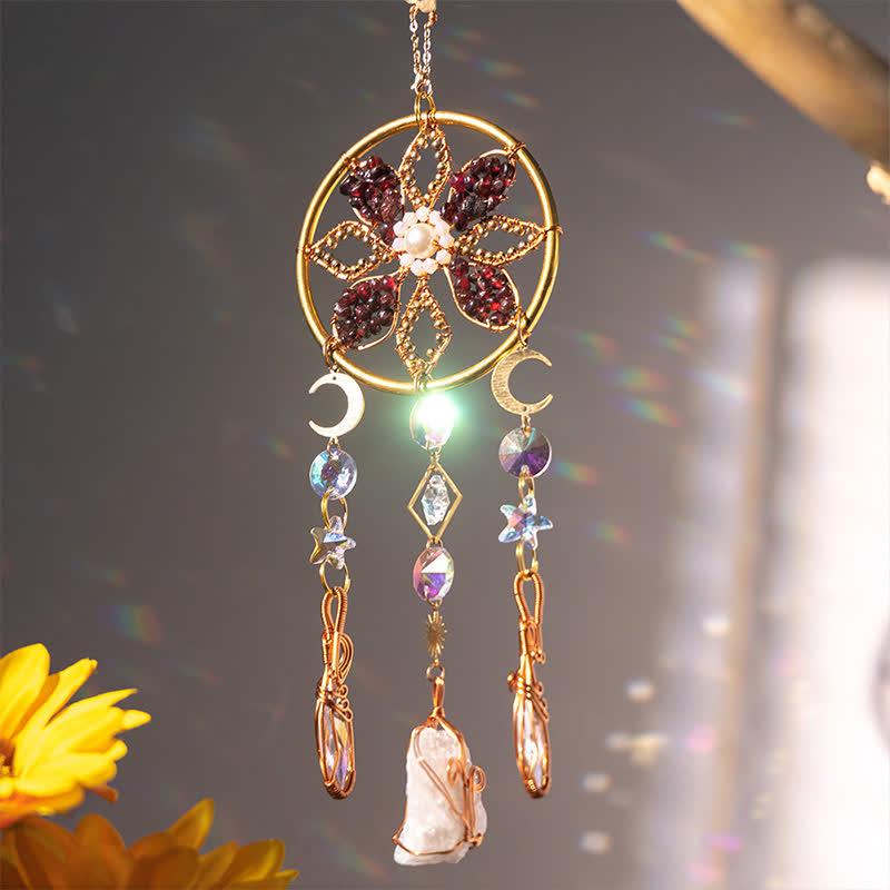 Olivenorma Natural Crystal Copper Wire Flower Wind Chime