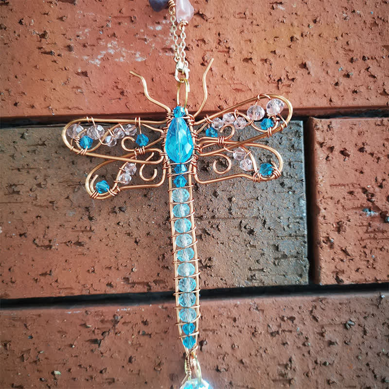 Olivenorma Natural Crystal Copper Wire Dragonfly Wind Chime