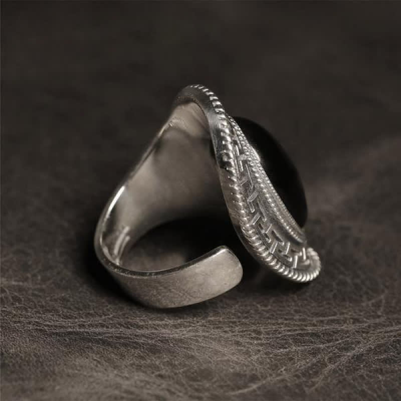 Olivenorma Natural Black Onyx Silver Men Ring