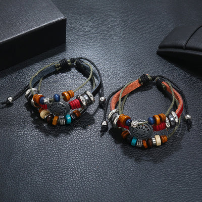 Olivenorma 3-Layer Hematite Leather Multi-layer Beaded Bracelet