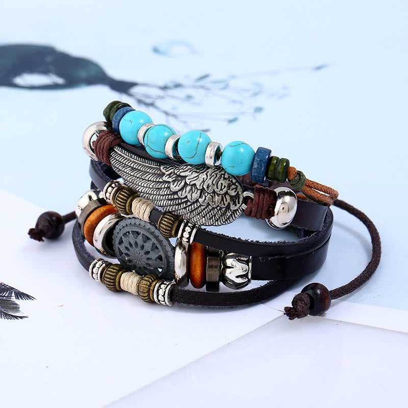 Olivenorma Punk Gemstone Multi-layer Wristbands Bracelet Set