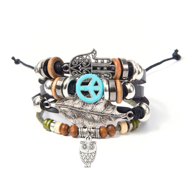 Olivenorma Multi-layer Boho Hamsa Braided Leather Bracelet