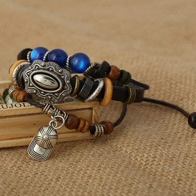 Olivenorma Hat Charm Multi-Layer Sapphire Beaded Leather Bracelet