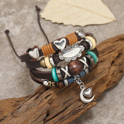 Olivenorma Moon Charms Multi Layered Beaded Leather Bracelets