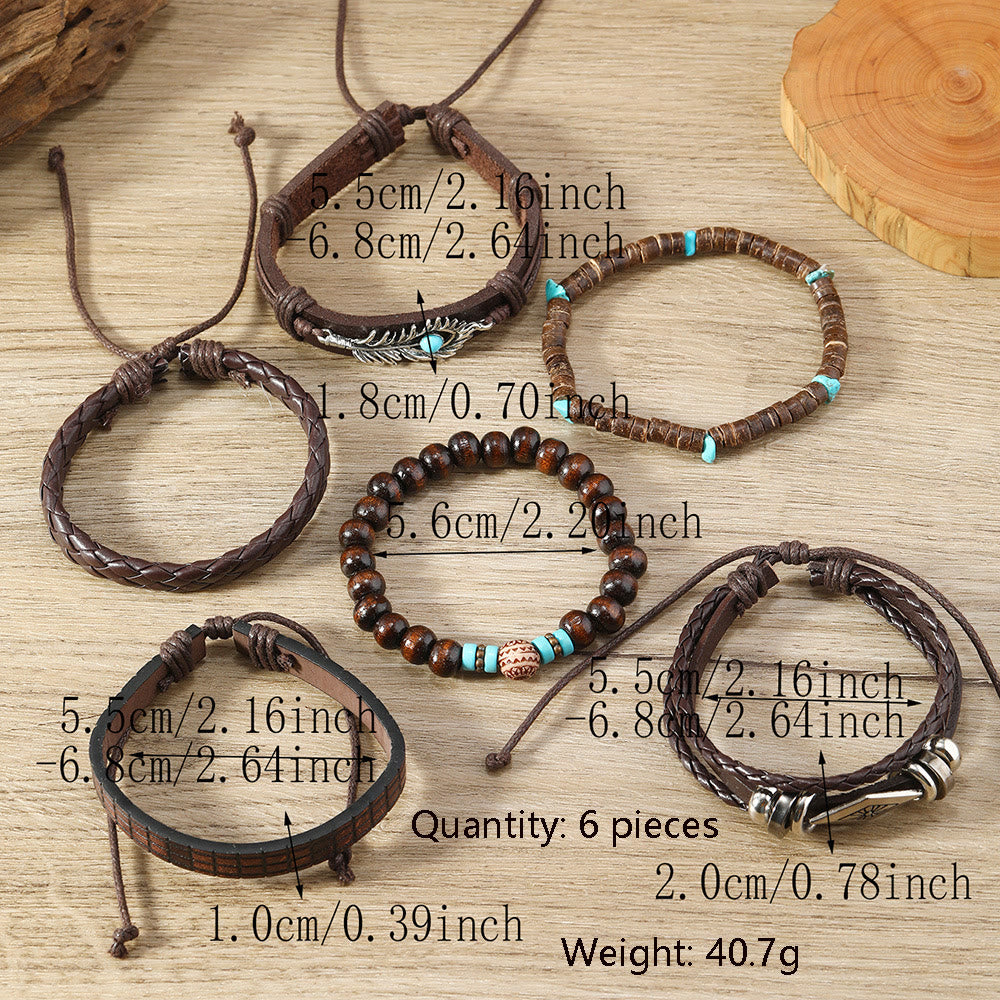 Olivenorma Feather Natural Stone Handmade Woven Leather Bracelet Set