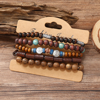 Olivenorma Tree of Peace Wooden Beads Turquoise Beaded Bracelet