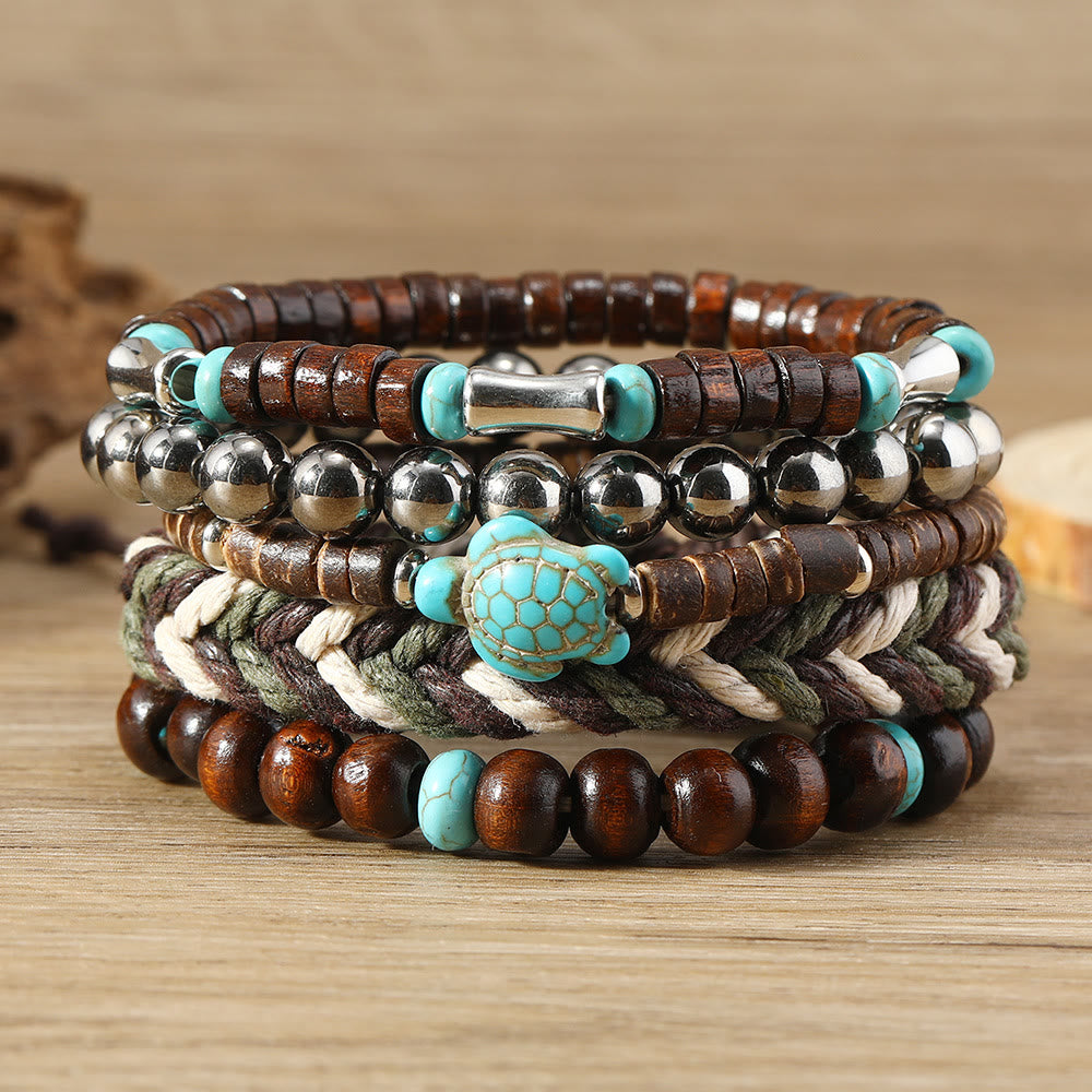 Olivenorma Turtle Turquoise Coconut Shell Wax Thread Braclets