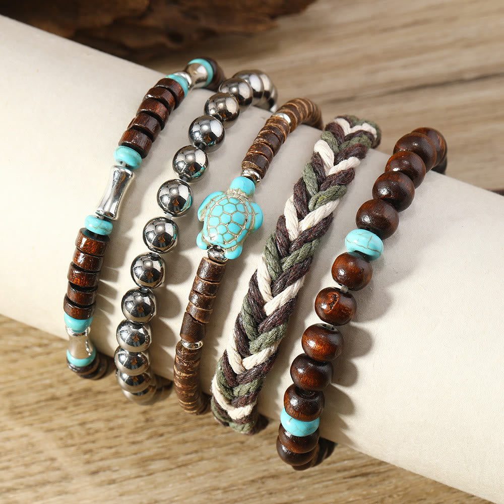 Olivenorma Turtle Turquoise Coconut Shell Wax Thread Braclets