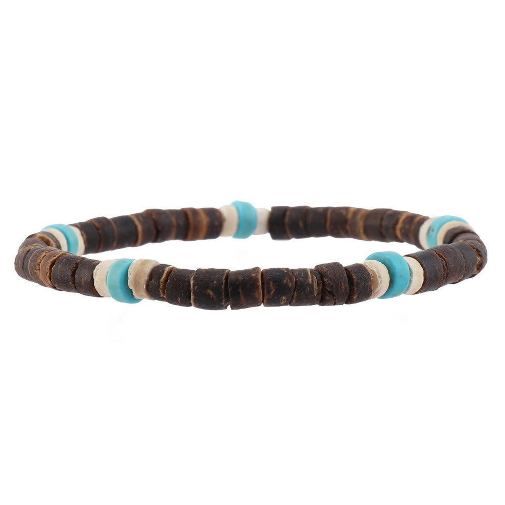 Olivenorma Feather Wooden Beads Turquoise Beaded Bracelet Set